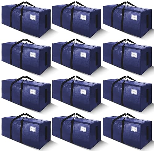 SWEET DOLPHIN 12 Pack 200LB Heavy-Duty Moving Bags with Wrap-Around Handles, Extra Large Storage Totes for Space Saving, Clothes Storage Bags, College Dorm Essentials, Blue, 24 Gal - color: Blue, size: 12 Pack - 24 Gal