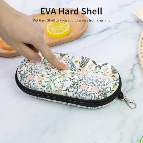 Double Eyeglasses Case, Hard Shell Dual Sunglasses Organizer with Zipper Clip Travel Glasses Storage for Women Men - color: White Flower