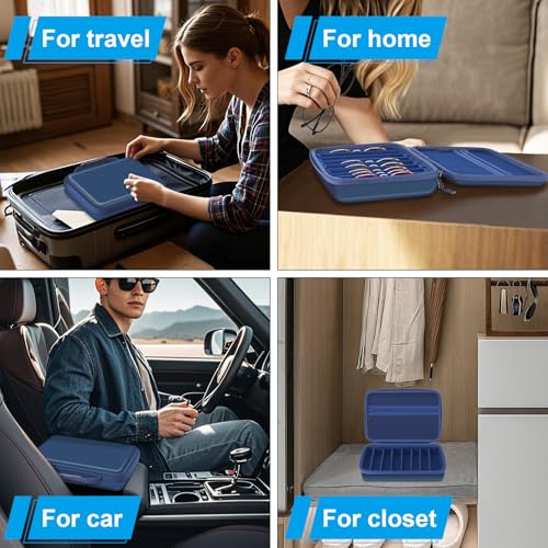 Fintie Travel Sunglasses Organizer Case with 8-Slot Adjustable Compartments, Hard EVA Eyeglasses Storage Bag for Men Women, Dark Blue - color: Dark Blue
