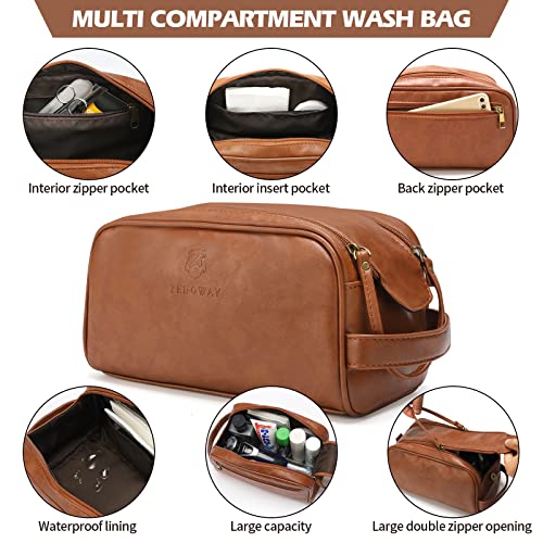 Zeroway PU Leather Travel Duffel Bag with Toiletry Dopp Kit and Laundry Bag, Weekender Overnight bag Luggage Carry-On Bag with Shoe Pouch for Men or Women Brown - color: Brown-travel set