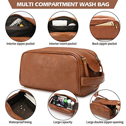 Zeroway PU Leather Travel Duffel Bag with Toiletry Dopp Kit and Laundry Bag, Weekender Overnight bag Luggage Carry-On Bag with Shoe Pouch for Men or Women Brown - color: Brown-travel set