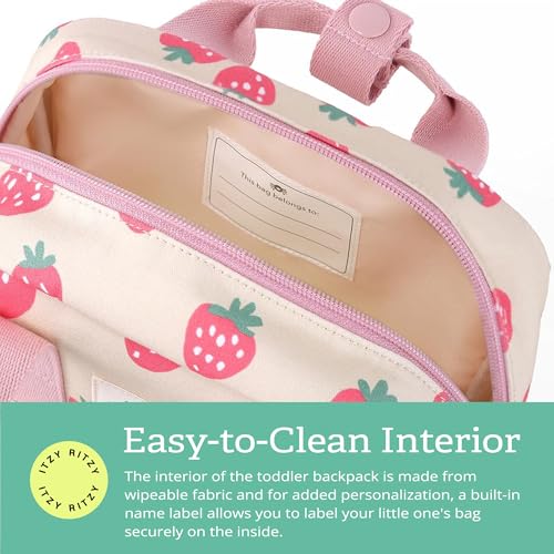 Itzy Ritzy Toddler Backpack - Daycare Bag - Features Adjustable Shoulder Straps, 2 Side Pockets & Spacious Interior with Wipeable Fabric Lining & Name Label, Strawberry Backpack - color: Strawberry