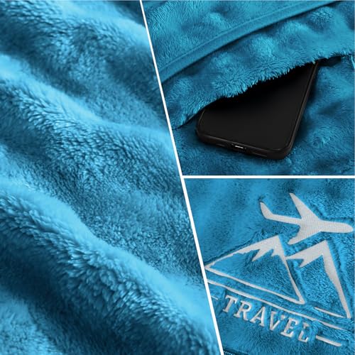Travel Blanket and Pillow-2-in-1, Ultra-Soft&Compact, Airplane Blanket with Hand Luggage Belt and Backpack Clip,Travelers Accessories Gifts, 61x43 Inches（Green） - color: Green