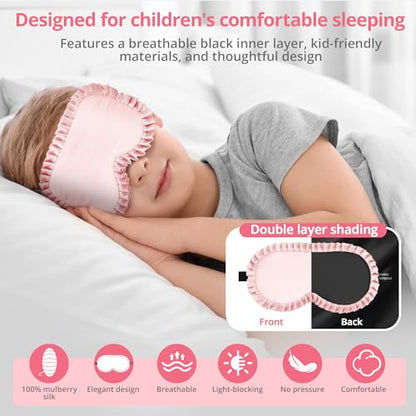 Kids Sleep Mask, 100% Real Mulberry Silk Eye Mask, Sleeping Mask for Kids with Adjustable Elastic Band, Soft & Light Blocking Eye Cover Gift for Boys Girls Teens Age 5+ (Pink) - color: Pink