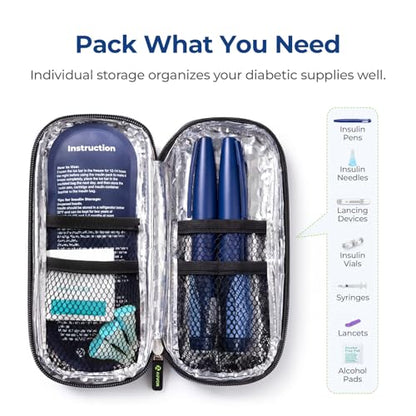 AUVON Insulin Cooler Travel Case with 2 x 90g TSA Approved Ice Packs, Diabetic Medication Insulated Cooling Bag for Insulin Pens and Diabetic Supplies Storage, Compact for Daily Life and Trips - color: Black