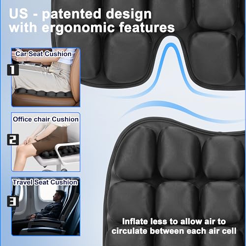 Upgrade Travel Seat Cushion for Airplane,Portable&Adjustable Air Seat Cushion,Coccyx Tailbone Pain Relief Chair Pad,Inflatable Cushion for Wheelchair, Travel,Driving,Office Work