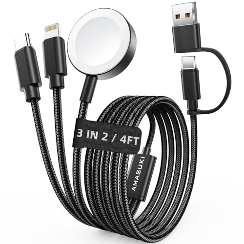 2026 Travel Essentials for Apple Watch Charger,Cruise Vacation Camping Essentials,iPhone Charger,Multi Charging Cable,3 in 2 Charging Docks for iWatch Series 11-2/Ultra,iPhone 17-12,Car,Black - color: Black, size: 1pack-4ft