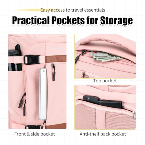 42L Travel Backpack with 4 Packing Cubes, TSA Friendly Flight Approved Carry-On Bag, Water-Resistant Weekender Business Backpack for Men Women, Fits 17.3" Laptop - color: Pink