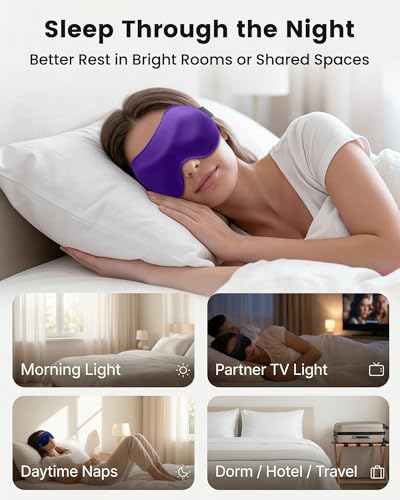 3 Pack Sleep Masks for Side Sleepers, True Blackout 3D Eye Mask for Sleeping, Zero Eye Pressure, Lash-Friendly, Adjustable Soft Eye Cover for Women Men, Travel Night Blindfold - color: Blue&black&purple