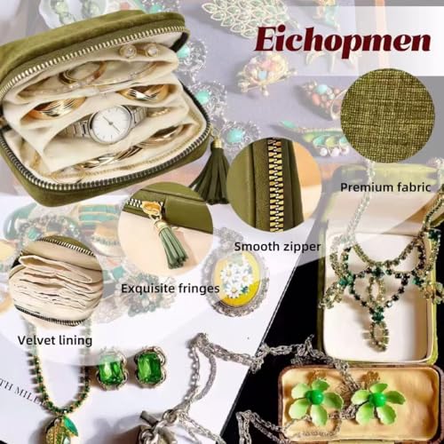 Small Travel Jewelry Case for Women, 6-Layer Velvet Organizer Pouch with Zipper, Anti-Scratch Portable Bag for Bracelets, Rings, Earrings & Necklaces (Olive Green) - color: Olive Green