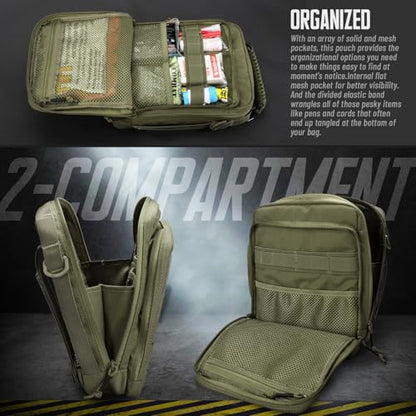 WYNEX Tactical Molle Admin Pouch, Utility EDC Pouch Organizer Modular Tool Pouch of Double Layer Design Medical EMT Attachment Bag Large Capacity with Elastic Webbing Insert Panel - color: Ranger Green