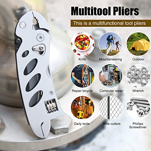 Multitool Wrench With 7 Tools/Pliers/Wire Cutter/Flat Screwdriver/Phillips Screwdriver/Portable Folding Multifunctional Adjustable Multi Purpose Stainless Steel Tool - color: Silver