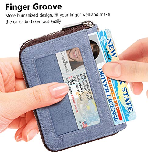 FurArt Zipper Wallet Women, RFID Blocking Credit Card Wallet, Business Card Holder, Compact Size KeyChain Wallet - color: Gery Blue