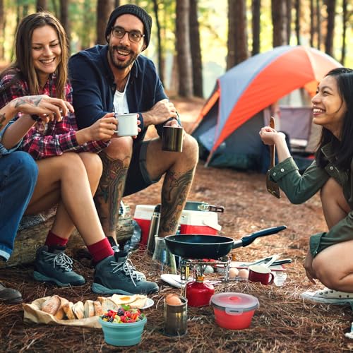 Suclain 4 Pcs Collapsible Bowls with Lids Silicone Camping Food Storage Container Expandable Folding Salad Lunch Box Travel Container for Hiking Camping - color: Red, Pink, Blue, Green