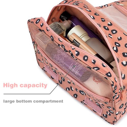 L&FY Hanging Travel Toiletry Bag Women's Cosmetic Organizer Makeup Pouch Men's Dopp Kits With Handle(Pink Leopard) - color: Pink Leopard, size: Compact Size