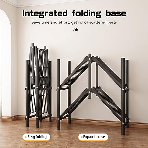 Foldable Clothes Hanger with Cover Portable Wardrobe, Metal Standing Armoire Wardrobe Clothes Rack with Gray Fabric Cover,One-Piece Folding Base,25MM Steel Tube for Bedroom - size: 39.4 x 17.7 x 66.9 inches