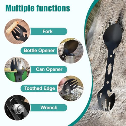 12pcs Multifunctional Camping Spork Fork, Portable Camping Flatware Set with Can Opener for Outdoor Hiking and Picnic