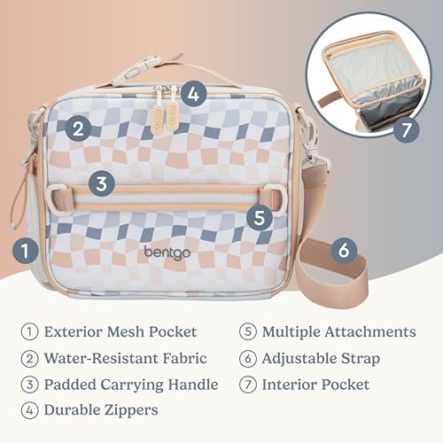 Bentgo Kids Lunch Bag (Whimsy & Wonder Collection) - Durable, Double-Insulated Lunch Bag for Kids 3+; Holds Lunch Box/Water Bottle/Snacks; Water-Resistant Fabric & Zip Pockets (Checker Gradient) - color: Checker Gradient