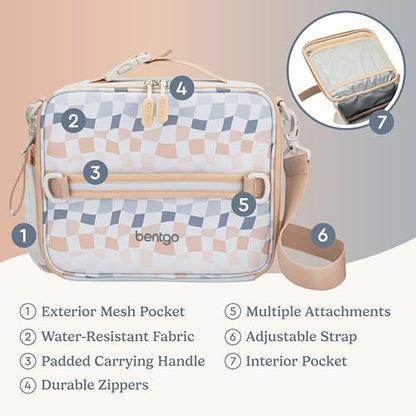 Bentgo Kids Lunch Bag (Whimsy & Wonder Collection) - Durable, Double-Insulated Lunch Bag for Kids 3+; Holds Lunch Box/Water Bottle/Snacks; Water-Resistant Fabric & Zip Pockets (Checker Gradient) - color: Checker Gradient