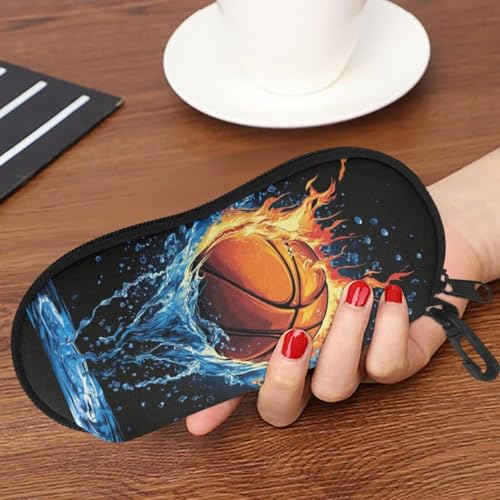 AFPANQZ Glasses Case with Carabiner Hanging Portable Neoprene Zipper Sunglasses Case Soft Lightweight - color: Basketball Water Flame