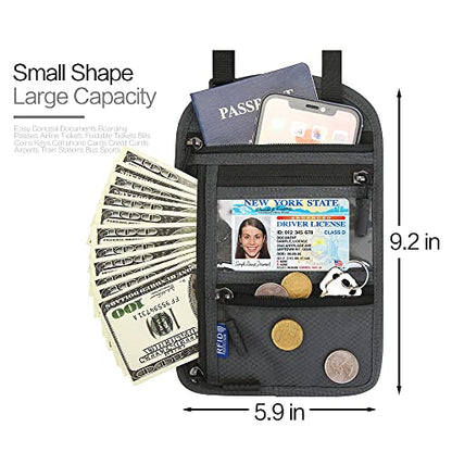 Neck Wallet Lightweight RFID Blocking Waterproof Travel Pouch Passport Wallets for Women Men - color: Small-Dark Grey