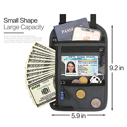 Neck Wallet Lightweight RFID Blocking Waterproof Travel Pouch Passport Wallets for Women Men - color: Small-Dark Grey