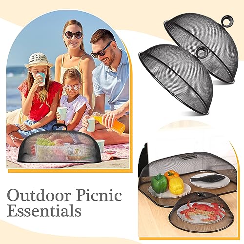 Hicarer 8 Pcs Metal Mesh Screen Food Cover for Outdoors Set Including Extra Large 18.5 in Mesh Food Tents and 11 in Large Dome Picnic Covers to Keep Bugs Away (Black) - color: Black