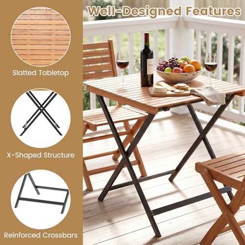 Tangkula 28-Inch Acacia Wood Patio Dining Table, Square Foldable Outdoor Table with Slatted Tabletop, Portable Outside Bistro Dining Table for Backyard, Porch, Balcony - size: 28"