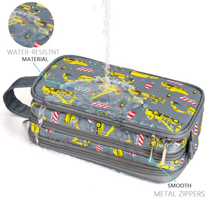 Kids Toiletry Bag for Boys, Travel Toiletry Bag for Little Young Boys Waterproof Hanging Wash Bag Toddler Traveling Toiletries, Construction Grey - color: Construction