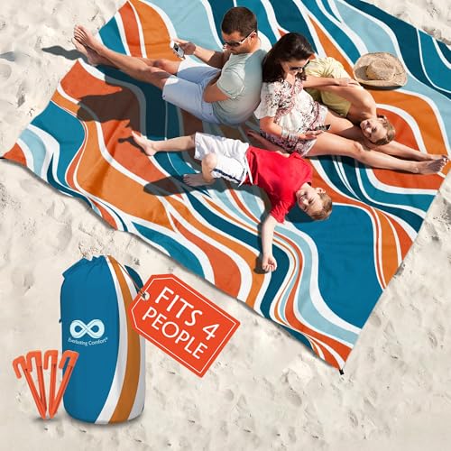 Everlasting Comfort Large Beach Blanket Waterproof & Sandproof - 80" x 80"/ 6.7ft x 6.7ft - Lightweight Picnic Mat, Camping Necessities for 4 People - Accessories for Outdoor Festivals - Orange - color: Orange, size: 6.7ft x 6.7ft (1-4 People)