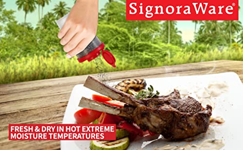 SIGNORAWARE Salt and Pepper Shakers Moisture Proof Set of Salt Shaker to go Camping Picnic Outdoors Kitchen Lunch Boxes Travel Spice Set Clear with Red Lids Plastic Airtight Dispenser (Combo 3 pack) - size: Combo, 3 pack
