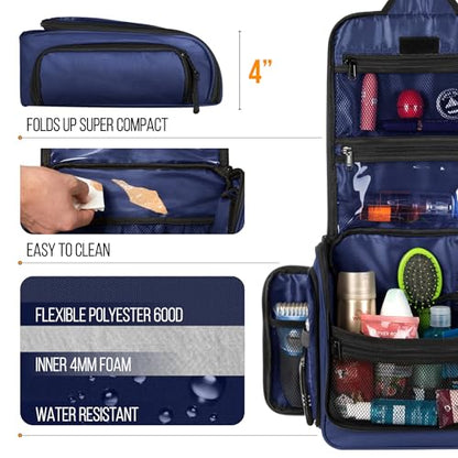 Travel Toiletry Bag for Men and Women - (10.6”x10.6”x3.2”) Large Hanging Toiletry Organizer - Waterproof Hygiene Bag with Metal XXL Swivel Hook, with Sturdy Zippers and 19 Compartments for Toiletries - color: L Navy Blue