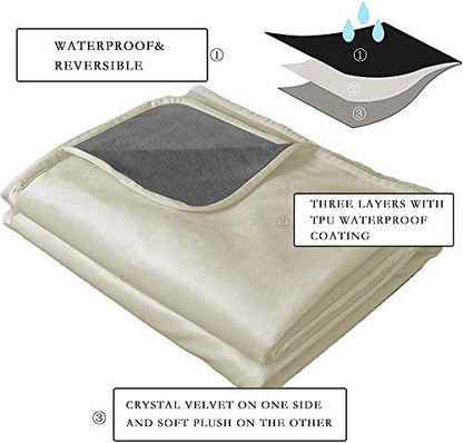 Ameritex Pet Bed Blanket Reversible 100% Waterproof Velvet Super Soft for Sofa and Bed (68x82 Inches, Cream+Grey) - color: Cream+grey, size: 68x82 Inches