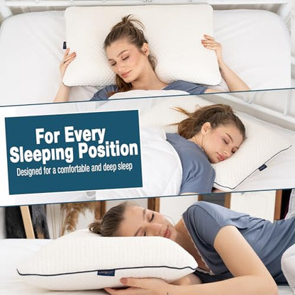 alkamto Memory Foam Pillow 27.5X 18 in”– Ergonomic Neck Support Pillow – Oeko-Tex Certified – Breathable & Thermoregulating Cover – Ideal for Back & Side Sleepers (27.5" (L) × 18" (W) × 4.7" (H)) - size: Queen