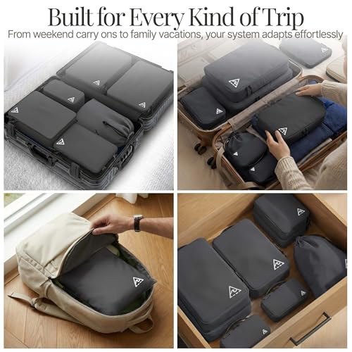 Well Traveled 8 pcs Compression Packing Bags Cubes Set with HybridMax Double-Capacity Design - Packing Cubes for Travel Compression to Maximize Limited Luggage Space, Grey - color: Grey, size: 8-piece