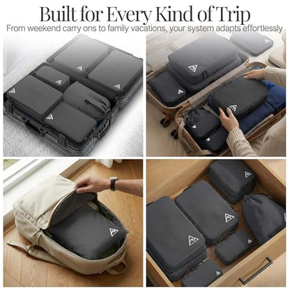 Well Traveled 8 pcs Compression Packing Bags Cubes Set with HybridMax Double-Capacity Design - Packing Cubes for Travel Compression to Maximize Limited Luggage Space, Grey - color: Grey, size: 8-piece