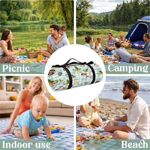Personalized Waterproof Sandproof Beach Blanket 80''x80'', 3-Layer Foldable Picnic Blanket with Carry Strap, Camping Travel Outdoor Mat for Beach Park Hiking (Custom Family Face) - color: Custom Family Face