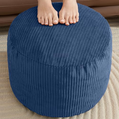 WSOFRLAC Pouf Ottoman Foot Stools with Foam Small Ottoman for Living Room Corduroy Ottomans Pouf 26x18 Floor Poufs Foot Rest for Chair Navy Blue Hassocks and Ottomans - color: Navy, size: 26"D x 26"W x 18"H