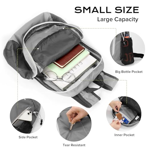 VPBAGE 15L Water-resistant Hiking Daypack, Small Backpack Travel Outdoor, Lightweight Day Pack with Tool Loops - color: A-light Grey