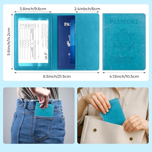 Passport Holder for Travel Men Women - Passport Cover, Passport Wallet Case Travel Essentials Travel Must Haves Accessories Blocking Leather Card Slot Protector for Stocking Stuffers Gifts,Blue&Purple - color: 2 Pack - Blue+Purle