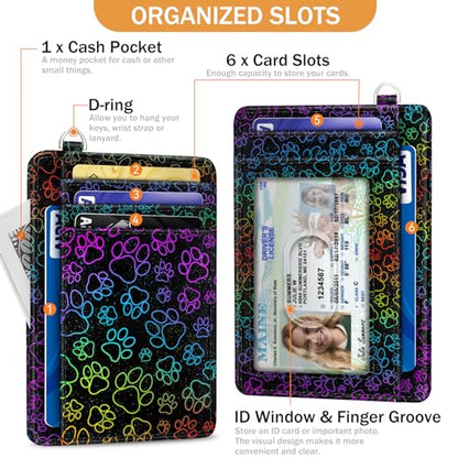Yonlevres Credit Card Holder Slim Wallet, Puppy Dog Paw RFID Wallet Women Front Pocket Small Card Holder, Travel Cute Funny Thin with ID Window PU Leather RFID Blocking Case Organizer Gifts - color: Dog Paw