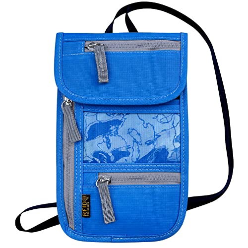 Travel Neck Wallet, RFID Blocking Passport Holder with Adjustable Neck Strap for Men and Women to Keep Cash, Credit Cards and Travel Documents Safe - Navy Blue - color: Navy Blue