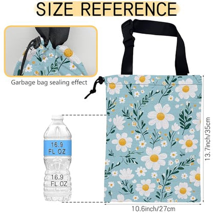 Blooming Flowers Car Trash Bag, Hanging Drawstring Car Garbage Bag,Canvas Car Back Seat Organizer with Adjustable Buckle for Men and Women - color: Blooming Flowers
