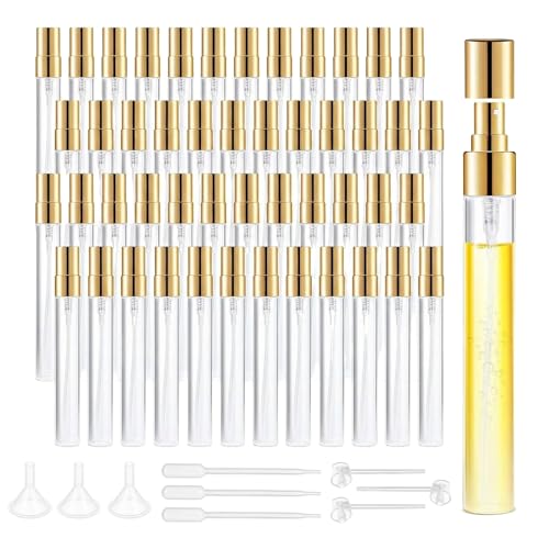 50Pcs 10ml Mini Spray Bottles, Empty Clear Glass Mist Spray Bottle Refillable Mini Perfume Atomizer Travel Sample Bottle Lids Fine Mist Perfume Atomizer Makeup Container