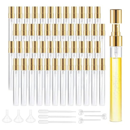 50Pcs 10ml Mini Spray Bottles, Empty Clear Glass Mist Spray Bottle Refillable Mini Perfume Atomizer Travel Sample Bottle Lids Fine Mist Perfume Atomizer Makeup Container