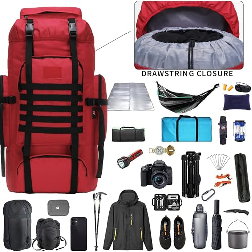 Hiking Backpack for Men 70L/100L Camping Backpack Military Rucksack Molle 3 Days Assault Pack for Climbing | Camping Backpack - color: 70l-red