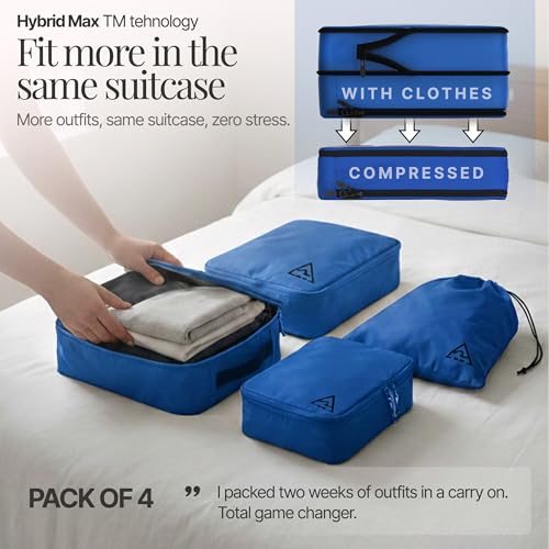 4-Piece Luxury Compression Packing Cubes & Bags for Travel – Maximize Space in Luggage with HybridMax Double-Capacity Design, 50 Luggage Tags, Patented Suitcase Organizer Bags, Lifetime Satisfaction - color: Blue, size: 4-piece