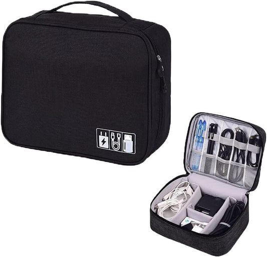 Electronic Accessories Organizer, Portable Travel Cable Storage Bag Tech Pouch with Adjustable Compartments Water-Resistant Handbag for Smart Device Cords Chargers Hard Drives Gadgets - color: 2089 Black