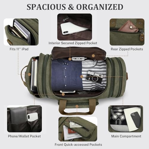 Gonex Canvas Duffle Bag 60L Travel Duffel Overnight Weekend Bag with Shoe Compartment (Army Green) - color: Army Green, size: X-Large-60L (With Shoe Compartment)
