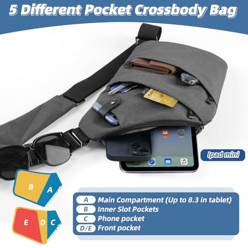 VADOO Sling Bag - Anti-theft Crossbody Shoulder Bag for Men and Women - color: Dark Grey